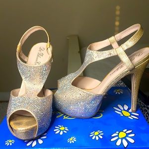 gold sparkle heels